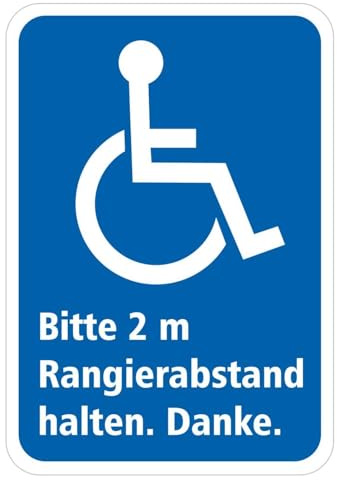 Rollstuhlfahrer Sticker Bitte 2 m Abstand halten – Warnaufkleber für Rollstuhlfahrer Aufkleber – UV & wetterfest – 11,5 x 8 cm – Auto Heckscheibe Kofferraum selbstklebend