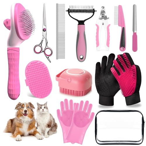 13Pcs Pet Grooming Kit - Dog Cat Deshedding Brush, Nail Clippers with File, Hair Remover Gloves & Bath Tools for Long/Short Haired Pets, Grooming Tool for Long and Short Haired Pets