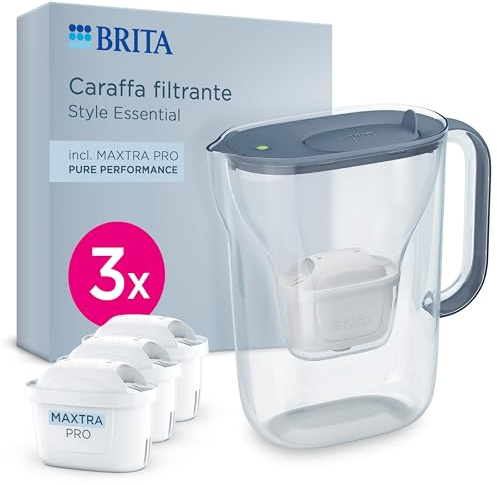 BRITA Jarra filtrante de agua Style Essential Stone Blue 2,4 L con 3 x Maxtra Pro Pure Performance