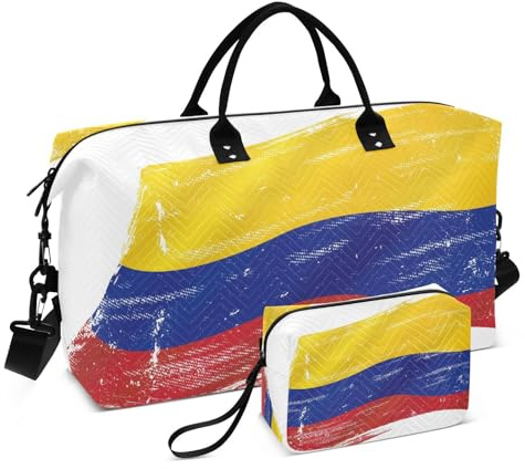Große Reisetasche Wochenendtasche mit verstellbarem Riemen für Fitnessstudio, faltbare Flagge von Kolumbien