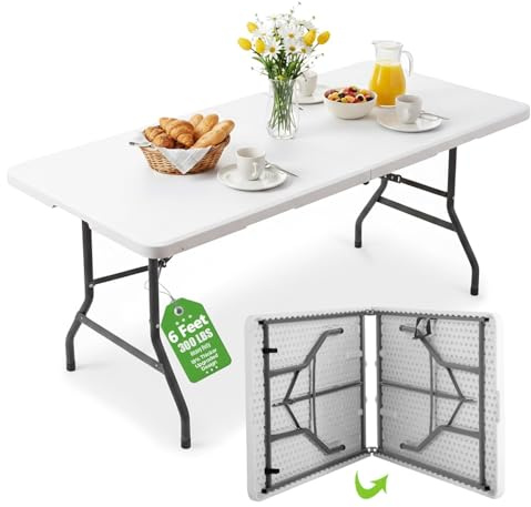 Rewing folding table 6ft folding table heavy duty folding table 180cm (1.8m) white table With Carry Handle for All Occasions - 150kg Capacity- for Wedding, Office, Garden, Camping