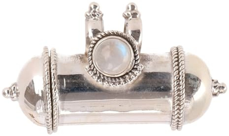 Silberanhänger große Kapsel, indischer Talisman Schmuck, Mondstein _1