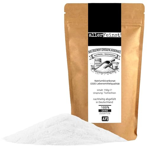allerFeinst! - Natron/Backpulver Ersatz - Reines Natriumbicarbonat (Natriumhydrogencarbonat) E500 Lebensmittelqualität - Vielseitig für Haushalt, Küche und mehr, 1er Pack (1 x 150g)