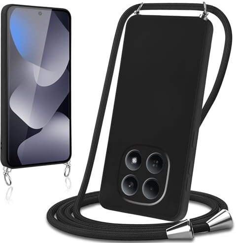 Knrlqim Funda con Cuerda para Xiaomi Redmi Note 15 5G,Silicona Líquida Carcasa Antigolpes Case con Correa Colgante Ajustable Collar Correa de Cuello Cadena Cordón,Negro