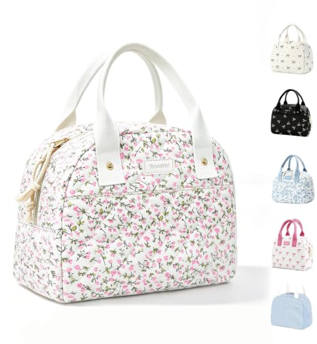 Lunch Bag Insulated Cool Lunch Bag for Bento Lunch Box Adults Kids Tote Bag | Gifts for Women Her Friend Colleagues Quilted Floral Cooler Girls Small Packed Lunch Bag for Lunchbox Back to School Supplies