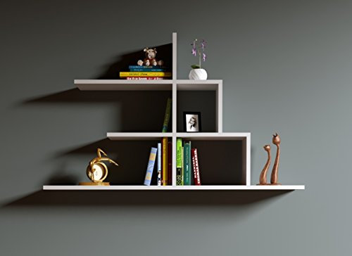 Homidea Step Wandregal - Bücherregal - Hängeregal - Dekoregal für Wohnzimmer in modernem Design (Weiß)