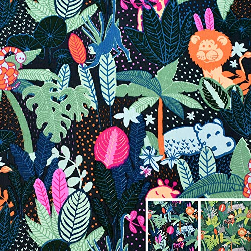 MAGAM-Stoffe Nachts im Jungle Baumwollstoff Oeko-TEX Meterware 50cm (01. Dunkelblau)
