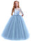 FYMNSI Vestido de Niña Flor de Encaje Manga 3/4 Tul Princesa Maxi Vestido Largo Dama de Honor de la Boda Fiesta de Cumpleaños Comunión Noche Paseo Baile Cóctel Vestidos de Gala Azul 5-6 Años