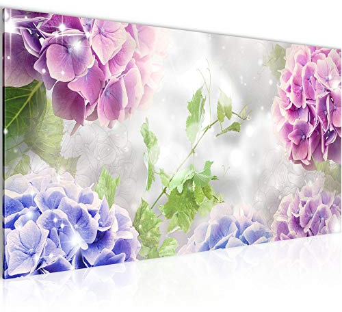 Runa Art Wandbild Blumen Hortensien 1 Teilig 100 x 40 cm Modern Bild auf Vlies Leinwand Abstrakt Wohnzimmer Grau 017412c