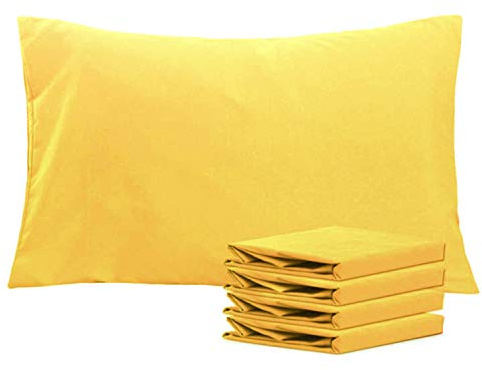 NTBAY 4 Pack Brushed Microfiber Standard Pillowcases, 50x75 cm, Yellow | Microfiber Plain Pillow Cases with Envelope Closure, Soft and Cosy, Wrinkle, Fade, Stain Resistant, Machine Washable