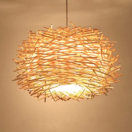 GUANSHAN Handgestrickte Rattan Pendelleuchte Bird Nest Deckenleuchte Kronleuchter Deckenleuchte Natürlicher hohler Lampenschirm für Bar, Kaffee, Esszimmer, 30 CM