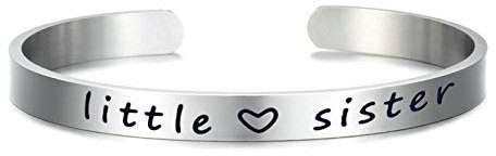 Daesar Freundschaftsarmband Edelstahl Silber Breit 6 MM Little Sister Herz Damen Armreifen Uhr Partnerarmband