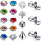 14G Chirurgischer Stahl Innengewinde Dermal Anchor Base, Mikrodermale Piercing für Frauen Männer, 14-19Pcs Cubic Zirconia Dermal Anchor Tops 2.5mm 3mm 4mm (B)