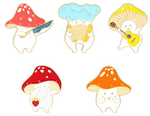 Amosfun 5Pcs Cartoon Pilz Brosche Legierung Kreative Emaille Abzeichen Brosche Pins für Rucksack Kleidung Corsagen Schmuck Dekoration
