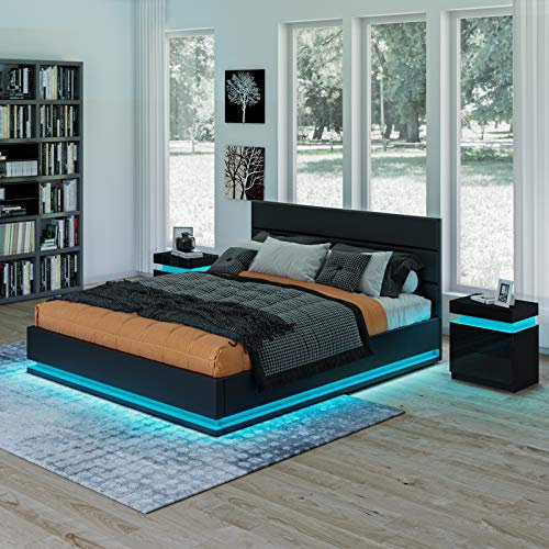 Senvoziii PU Leather Bed Frames 5FT King Gas Lift Up Massive Storage Space Bed Frame Only Changing 16 Different Types of LED Lights with Remote Control 212 x 160cm