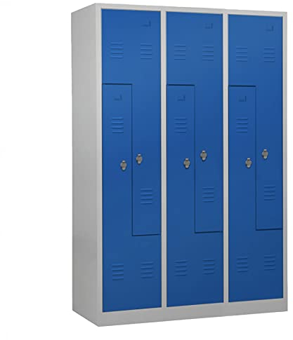 Schrank & Stuhl Spind – Metallspind in Z-Form 3 x 2 Abteilen 180 x 120 x 50 cm, Spindschrank mit Drehriegelvorrichtungen, Lieferung komplett montiert, Grau/Blau