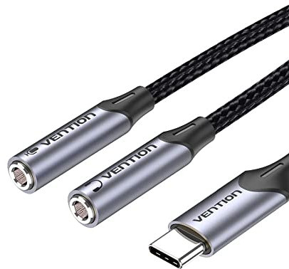 VENTION USB C to 3.5mm Aux Audio Headphone Splitter, USB C Splitter 2 Port Compatible with iPhone 15 Pro Max/15 Pro/15 Plus, Samsung Galaxy S24/23/22, MP3 Player, Speaker (0.3M/0.98ft)