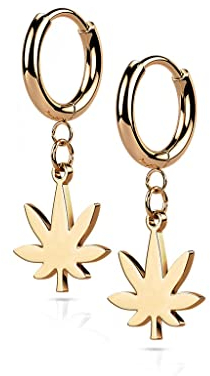 beyoutifulthings 1 Paar Damen Creolen Ohr-Hänger Hanf-Blatt Anhänger Ohr-ringe Ohr-stecker Ohringe Roségold