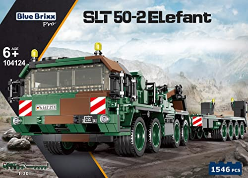 BlueBrixx Pro - SLT 50-2 Elefant Bundeswehr - Militär Modellbausatz für Erwachsene und Kinder, Klemmbausteine-Set aus 1546 Teilen, Schwerlasttransporter, 104124