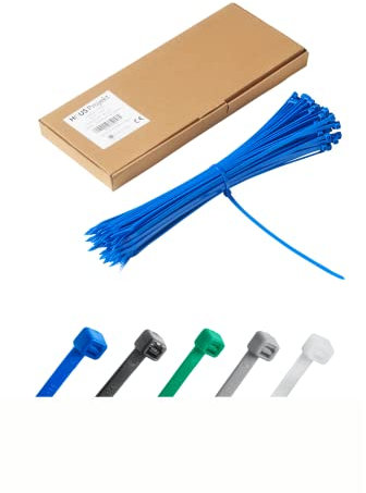Kabelbinder 100 Stück Blau, 300 mm x 4,8 mm, UV-Beständige Mehrzweck-Kabelbinder für den Einsatz im Außen- und Innenbereich, Kabelmanagement für Haus, Büro, Garten, Garage, Werkstatt, Zäune