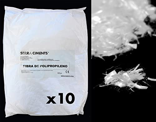 Lot de 10 sacs en fibre de polypropylène anti-fissuration pour bétons et mortiers. Empêche la microfissuration. 10 sacs de 600 g. / Serra Ciments ®