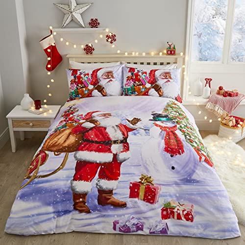 Fusion - Santa in the Snow Duvet Cover - Single Bedding Size (140 x 200cm) - 1x Pillowcase Included - Easy Care - Father Christmas & Snowman Duvet Cover - Traditional Christmas Bedding