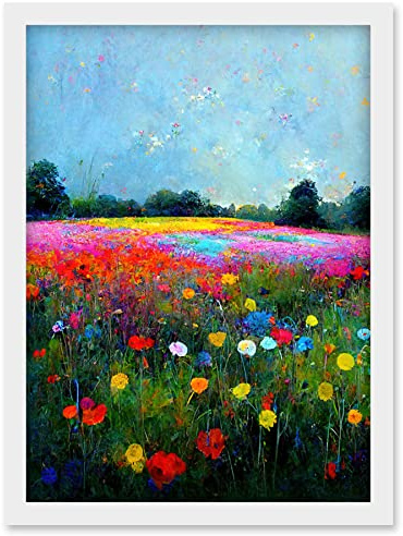 Doppelganger33 LTD Delicate Wildflower Meadow Abstract Colourful Modern Artwork Framed Wall Art Print A4
