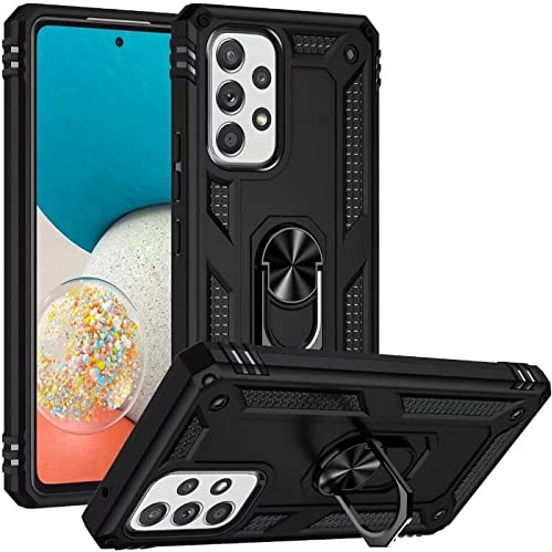 Verco Hybrid Armor Shiel Case für Samsung Galaxy A23 5G Hülle, extrem robust mit Magnet Fingerring Halter Handyhülle für Samsung A23 Panzerhülle, Schwarz