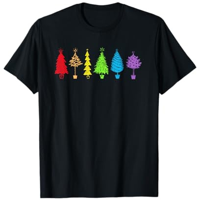 Gay Pride Christmas Clothing and Gifts Unisex T-Shirt LGBTQ Weihnachtsbaum Regenbogen Weihnachten Gay Queer Trans Xmas T-Shirt Multicolored S Crew-Ausschnitt Kurzarm Winter T-Shirt