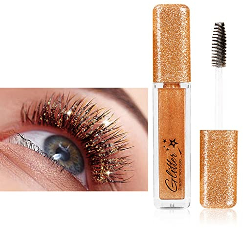 Hocossy funkelnde wasserdichte Farbe Mascara, Diamant bunte Perlglanz Mascara, langlebige wischfeste charmante Mascara funkelnde Augen Make-up (Gold)