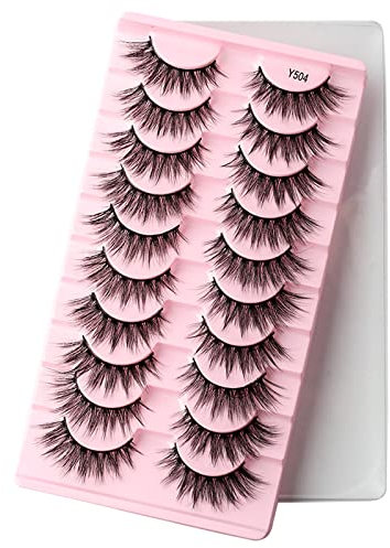 VwyuEgg Y504 Lot de 10 paires de faux cils 3D naturels faits à la main réutilisables Faux cils de vison