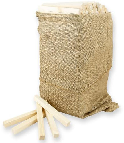 Delegn Legnetti Accendifuoco Eccellente Qualità Essicata di Abete-Larice per Stufa, Camino, Caminetto, BBQ, Forno, Confezionata in 4 Sacchi di Juta 310 pezzi - 20 Kg Totale