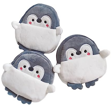 Anopo 3PCS Petit Pochette à Monnaie Mignon Kawaii Animaux Portefeuilles pour Adolescentes Mini Peluche Sac de Maquillage pour Femme avec Fermeture Éclair Pingouin-A