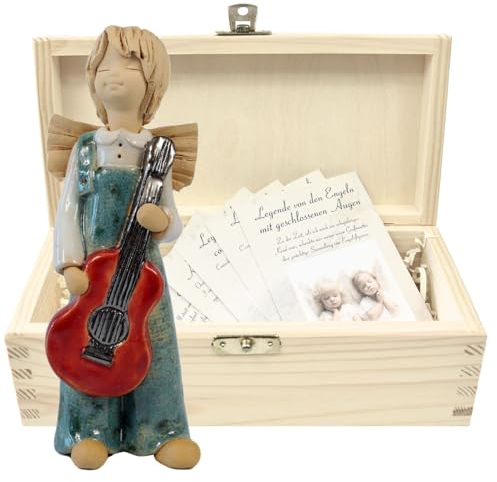 butterfly Handgefertigte Engelfigur Mit Gitarre In Geschenkbox Aus Naturholz Innenbereich