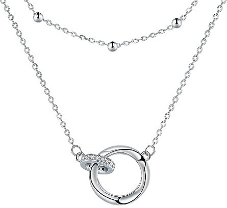Yinsen Collana Donna Argento 925 Collana Doppio Anello con Confezione Regalo-Regali di Natale Regali di compleanno Regali di gioielli per mamma moglie amici