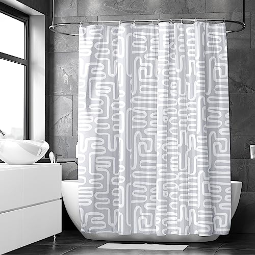Encasa XO Tende da Doccia da Bagno | Tessuto Impermeabile di Qualità più Pesante | 180x180 cm | 10 Ganci Gratuiti Inclusi - Boho Maze Grey