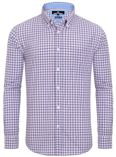 Alimens & Gentle Herren Plaid Button Down Shirts Baumwolle Langarm Kleid Shirts Regular Fit Gingham Shirts, Red Navy, Gingham, Mittel