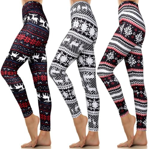 Liitrsh 3 Stück Damen-Leggings, Weihnachts-Leggings, hohe Taille, Yogahose, knöchellange Leggings, Siehe Abbildung., X-Groß