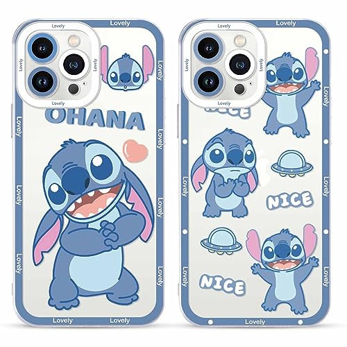 2 Pack Cute Cartoon Cases for iPhone 12 Pro Case 6.1,Kawaii Character Anime Girly Stitch Phone Case for Women Girls Boys Kids,Funny Clear Soft TPU Cover Shockproof Protective Funda for iPhone 12 Pro