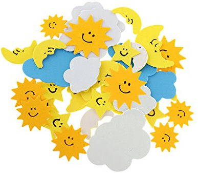 30 Stück Schaumstoff Sonne Wolken Mond gemischt selbstklebende Aufkleber für Kinder Basteln, 30 Stück Stil 2