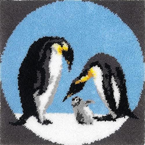 Embroidery Crafts DIY Penguin Latch Hook Rug Kit With Tool for Adults and Kids Beginner, Handmade Needle Crochet Yarn, Cushion Christmas Home Decoration