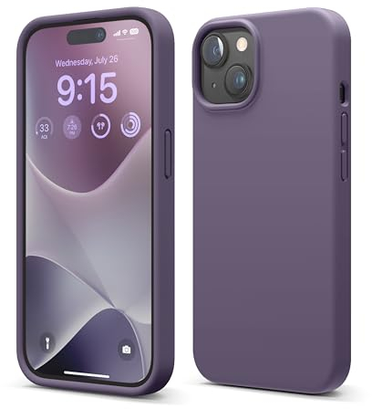 elago Flüssig Silikon Case Kompatibel mit iPhone 15 Hülle, Premium Silikon Handyhülle, Ganzkörper Schutzhülle [4 Lagige Stoßfeste Struktur], Kratzfestes Weiches Mikrofaserfutter (Dunkel Lavendel)