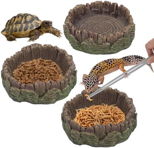 Lot de 4 gamelles pour reptiles avec pince d'alimentation pour reptiles, tortue, dragon, lézard, gecko, lézard, marron