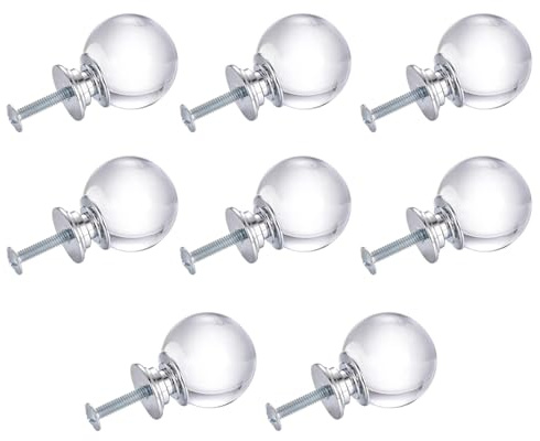 tooloflife 8Pcs Crystal Door Knobs, 29mm Clear Glass Door Ball Handles Hardware with Screw for Home Furniture Carbinet Dresser (Transparent)