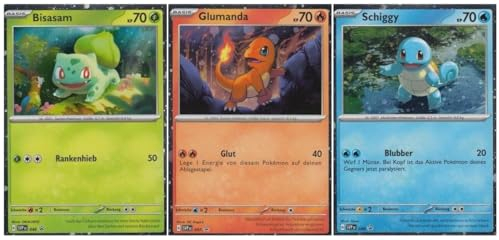 Generisch für Pokemon Sammelkarten - 3er Starter-Set aus Bisasam SVP046 Glumanda SVP047 Schiggy SVP048 Deutsche 151 Holo Promo Karten