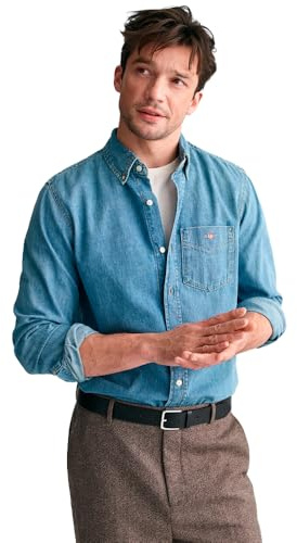 GANT Herren Reg Denim Shirt Hemd, Semi Light Blue Worn In, XL EU