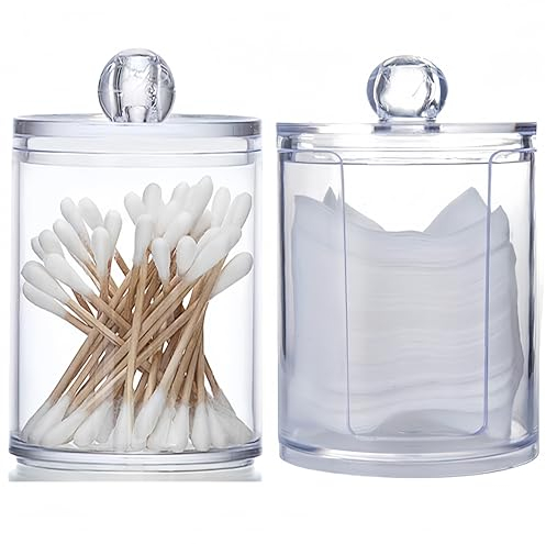 MIEGUIWOR 2 Pezzi Porta Dischetti Struccanti,Porta Cotton Fioc,Organizer Trucchi,Contenitore per Bastoncini di Cotone,Contenitore Cotton Fioc per Comò, Bagno, Camera da Letto (A)