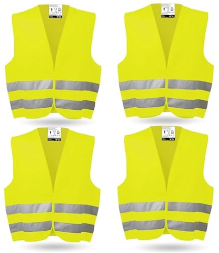 OwnWheel 4X Warnweste Auto ISO20471-2025: gelb - reflektierende Sicherheitsweste für PKW & LKW - Notfall & Pannenwesten