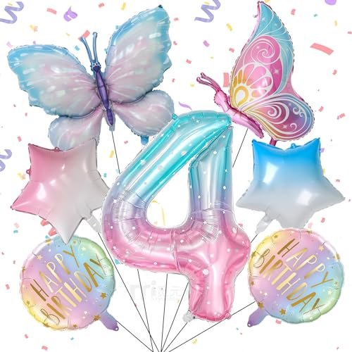 4 Jahre Schmetterling Geburtstag Deko, Schmetterling Folienballon 4 Jahre, Schmetterling Deko Geburtstag, Bunt Schmetterlinge Geburtstagsdeko, Geburtstagsdeko Rosa, für 4 Geburtstag Mädchen Deko