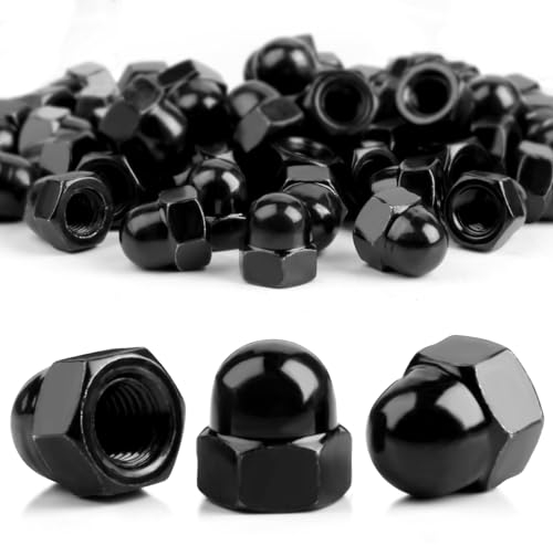 SWTYExt 60 Piezas Tuercas Bellota M6 Tuercas Ciegas Hexagonales DIN 1587 Tapas de Tuerca de Cúpula Negro Aleación Tuerca Sombrerete Alta para Tornillos de Bicicleta Varillas Roscadas